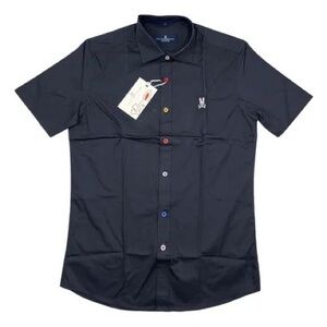 Psycho Bunny Men's Black Shirt with Multicolor Buttons